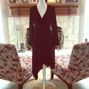 Halston Black LS wrap dress A-symmetrical Sz-SP